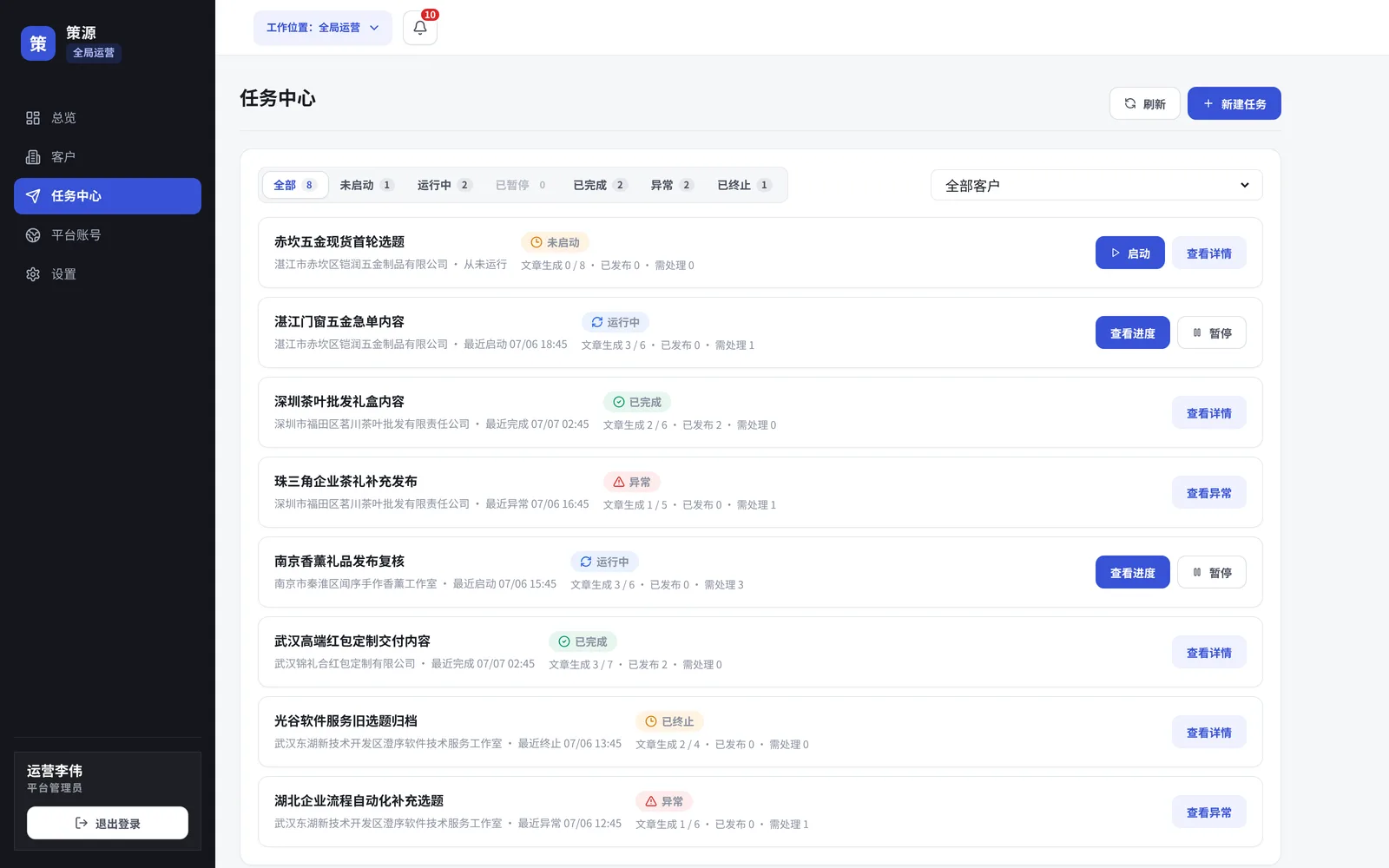 内容运营中台任务中心